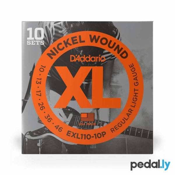 D'Addario EXL110-10P 10-46 Regular Light, XL Nickel Wound Electric Guitar Strings 10-Pack from Pedally