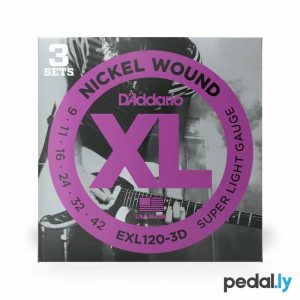 D'Addario EXL120-3D 09-42 Super Light, XL Nickel Wound Electric Guitar Strings 3-Pack from Pedally