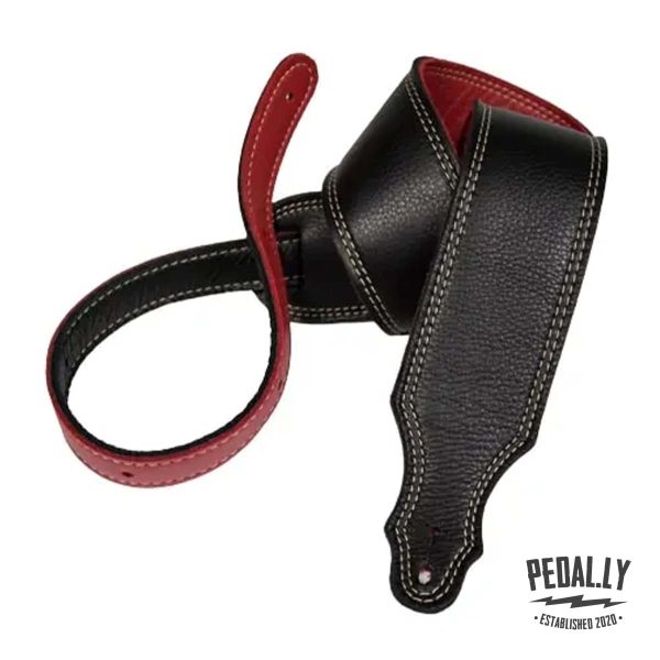 Franklin Reversible Guitar Strap - Red/Black - 3-ply Glove Leather from Pedally 12B-BKR-N