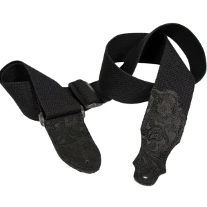 Franklin 2" Cotton Guitar Strap - Embossed Suede End Tab - Black
