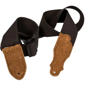Franklin 2" Cotton Guitar Strap - Embossed Suede End Tab - Chocolate