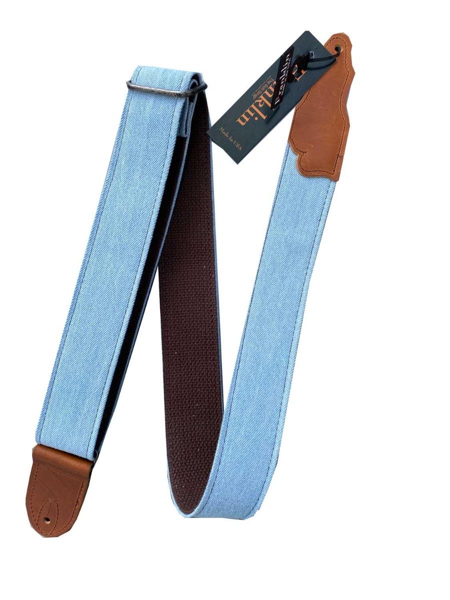 Franklin 2" Denim Guitar Strap - Blue Jean Denim / Cognac Leather / Chocolate Back - Image 2