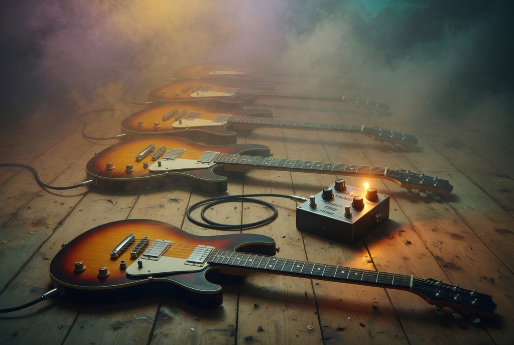 Delay pedal with repeating guitar echo trails showing how delay time, feedback, and mix shape tone for any genre.