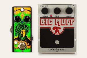Dunlop Hendrix '68 Fuzz Face beside an Electro-Harmonix Big Muff Pi
